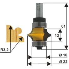 Фреза по дереву Энкор ф25,4х13 мм R3,2 мм, хвостовик 8 мм (10690)