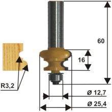 Фреза по дереву Энкор ф25,4х16, R3,2, хвостовик 8 мм (10692)