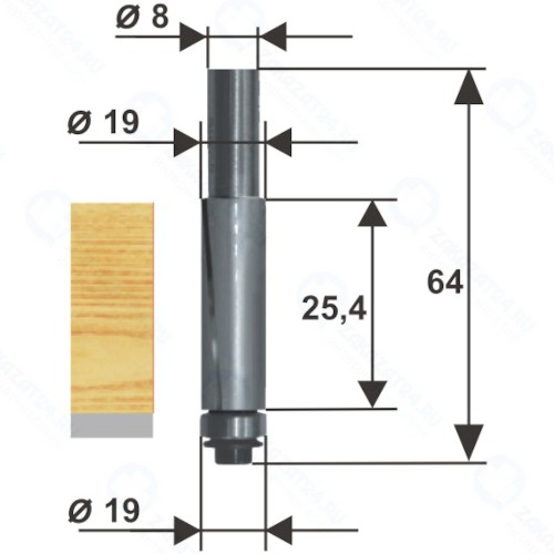 Фреза по дереву Энкор ф19х25,4 мм, хвостовик 8 мм ДСП (28057)