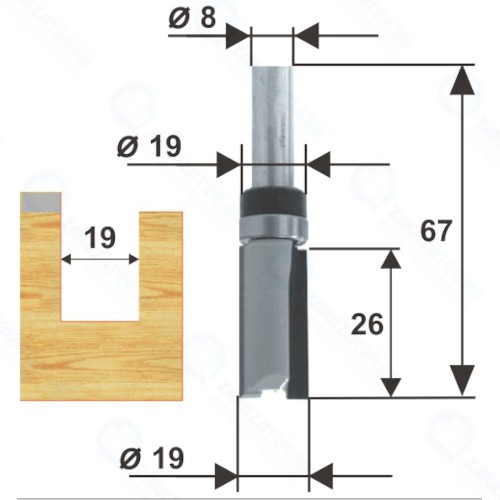 Фреза по дереву Энкор ф19х26 мм, хвостовик 8 мм ДСП (28063)
