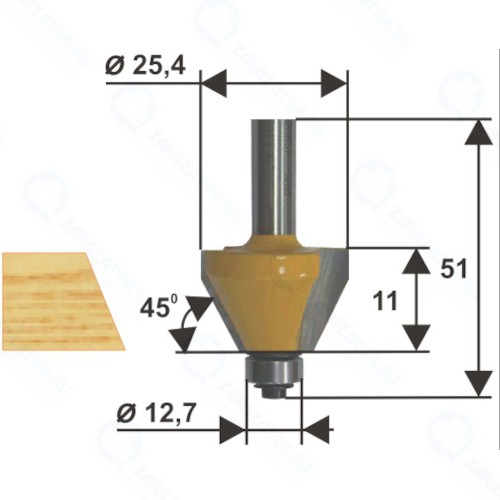 Фреза по дереву Энкор ф25,4х11 мм, 45 градусов, хвостовик 8 мм (9234)