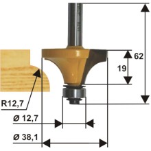 Фреза по дереву Энкор ф38,1х19 мм R12,7 мм, хвостовик 8 мм (9244)