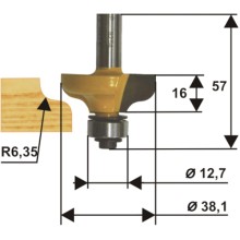 Фреза по дереву Энкор ф38,1х16 мм R6,4 мм, хвостовик 8 мм (9255)