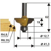 Фреза по дереву Энкор ф41,3х19 мм R4,8/6 мм, хвостовик 8 мм (9265)