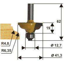 Фреза по дереву Энкор ф41,3х19 мм R4,8/6 мм, хвостовик 8 мм (9265)