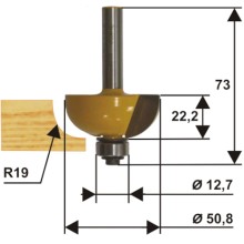 Фреза по дереву Энкор ф50,8х22,2 мм R19 мм, хвостовик 12 мм (9276)
