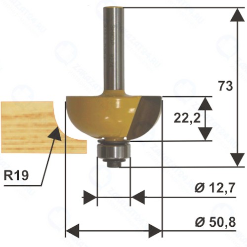 Фреза по дереву Энкор ф50,8х22,2 мм R19 мм, хвостовик 12 мм (9276)