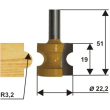 Фреза по дереву Энкор ф22,2 мм R3,2 мм, хвостовик 8 мм (9310)