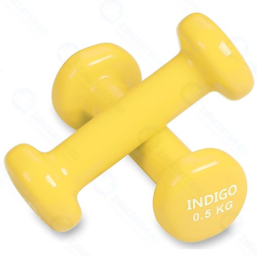 Гантели обливные Indigo 0,5 кг, с виниловым покрытием, желтые, 2 шт (92005 IR)