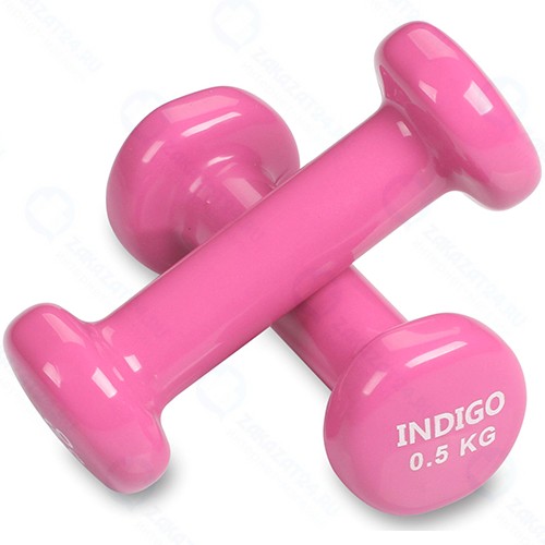 Гантели обливные Indigo 0,5 кг, с виниловым покрытием, розовые, 2 шт (92005 IR)