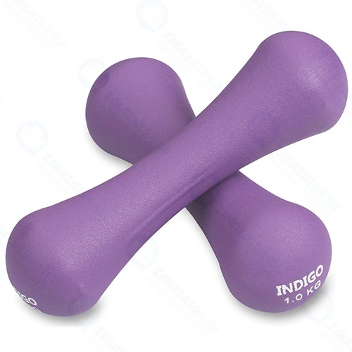 Гантель обливная Indigo 1,5 кг, с неопреновым покрытием, фиолетовая (IN234)