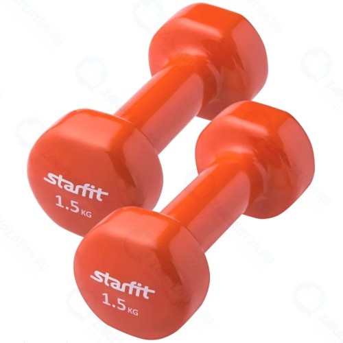 Набор гантелей STARFIT DB-101, 2 шт х 1,5 кг, винил, оранжевый (УТ-00019076)