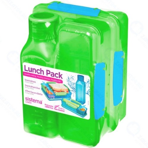 Набор контейнеров и бутылка для воды Sistema Lunch 3 Pack, 475 мл Green (1590)