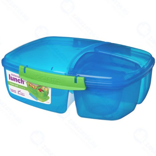 Ланч-бокс с баночкой Sistema Lunch, 3 секции, 2 л, синий (40920)