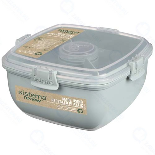 Контейнер для салата Sistema Renew, с разделителями и приборами, 1,1 л, зеленый (581356)
