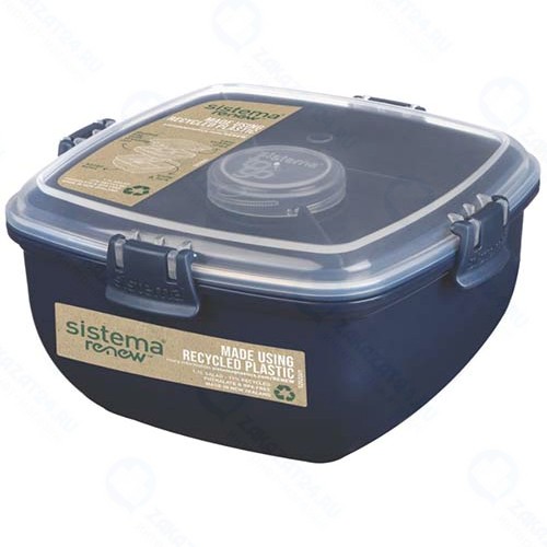 Контейнер для салата Sistema Renew, с разделителями и приборами, 1,1 л, синий (581356)