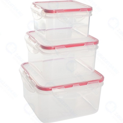 Набор контейнеров Giaretti Clipso, квадратные, 0,4/0,7/1,2 л, вишня (GR1848ЧЕРИ)