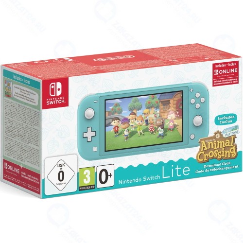 Игровая приставка Nintendo Switch Lite, бирюзовая + Animal Crossing: New Horizons + NSO 3 месяца