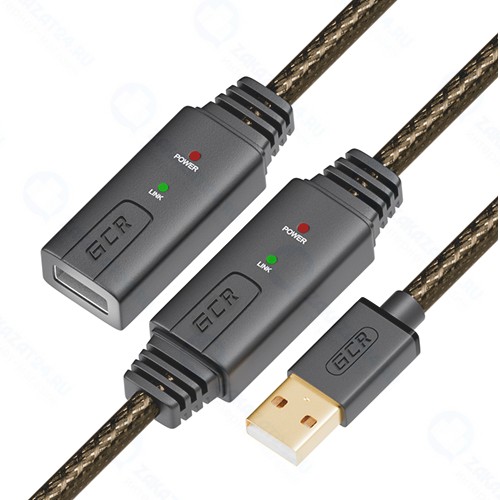 Кабель GCR GCR-UECa2 USB 2.0 AM/AF с 2-мя усилителями, 20 м, коричневый (44-050596)
