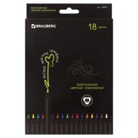 Карандаши цветные Brauberg Black Jack, 18 цветов, трехгранные (180597)