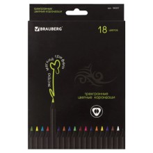 Карандаши цветные Brauberg Black Jack, 18 цветов, трехгранные (180597)