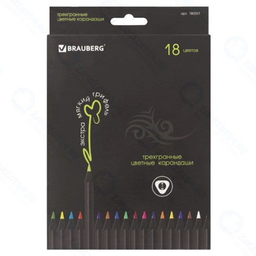 Карандаши цветные Brauberg Black Jack, 18 цветов, трехгранные (180597)