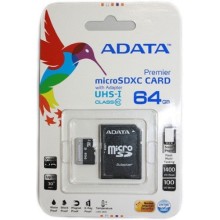 Карта памяти ADATA microSDXC 64GB Premier Class 10 UHS-I U1 + адаптер (AUSDX64GUICL10-RA1)