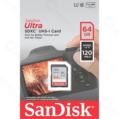 Карта памяти 64Gb SanDisk Ultra SDXC Class 10 UHS-I (120/10 MB/s)