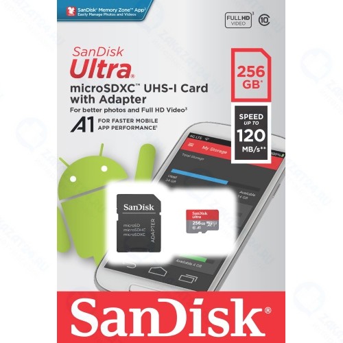 Карта памяти SanDisk Ultra 256GB UHS-I + адаптер (SDSQUA4-256G-GN6MA)