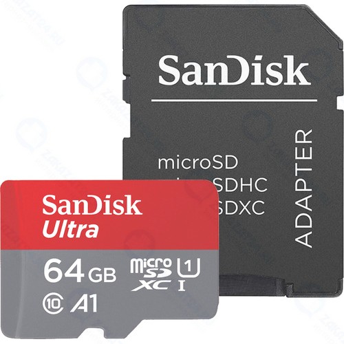 Карта памяти SanDisk microSDXC 64Gb Class 10 Ultra Android UHS-I, с адаптером (SDSQUAR-064G-GN6MA)