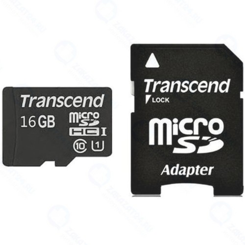 Карта памяти Transcend microSDHC 16Gb Class10 UHS-1 + адаптер (TS16GUSDU1)