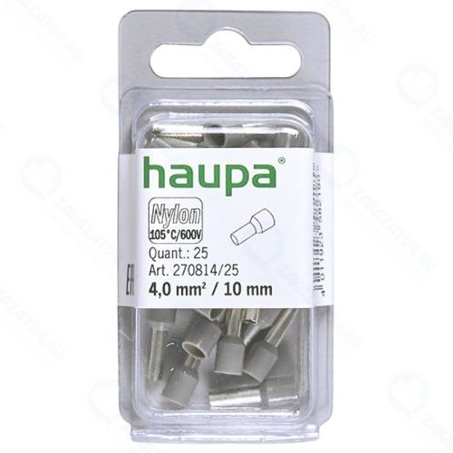 Наконечник штыревой втулочный Haupa изолированный, 4/10, 25, 25 шт Grey (270814/25)