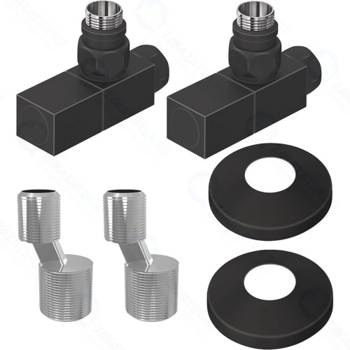 Комплект подключения полотенцесушителя Lemark LM03412SBL, с квадратными вентилями, черный