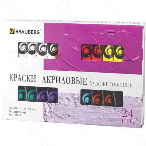 Краска акриловая художественная Brauberg Art Debut, 24 шт*75 мл, 8 цветов, в тубах (191128)