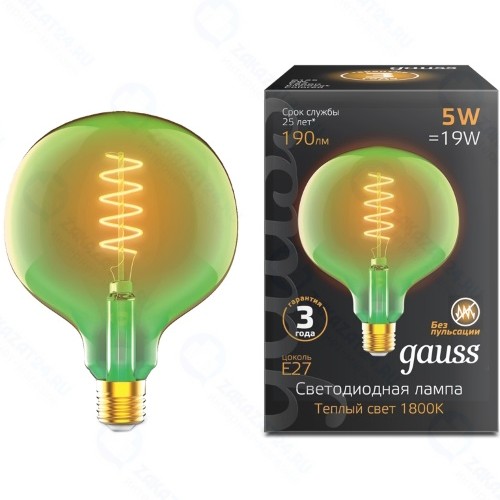 Светодиодная лампа Gauss Filament G125 5W 190lm 1800К Е27 Green Flexible (1012802105)