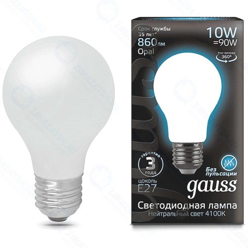Светодиодная лампа Gauss Filament А60 10W 860lm 4100К Е27 Milky (102202210)