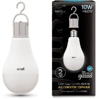 Светодиодная аккумуляторная лампа Gauss A60 10W 660lm 4100K E27 Li-Ion (102402200)