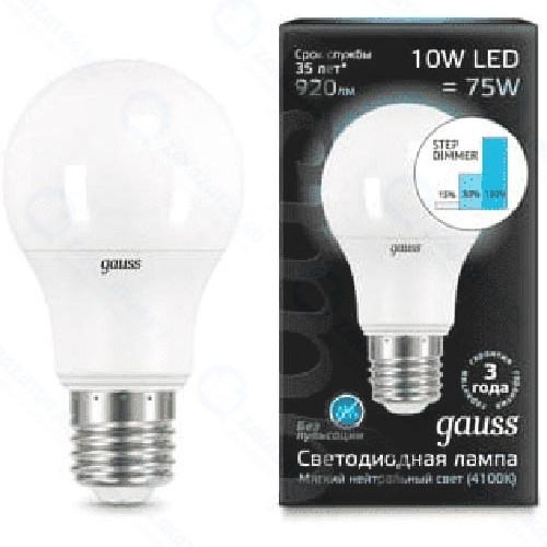 Светодиодная лампа Gauss A60 10W 920lm 4100K E27 (102502210-S)
