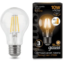 Светодиодная лампа Gauss Filament А60 10W 930lm 2700К Е27 (102802110-S) Светодиодная лампа Gauss Filament А60 10W 930lm 2700К Е27 (102802110-S)