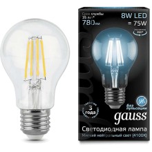 Светодиодная лампа Gauss Filament А60 8W 780lm 4100К Е27 (102802208) Светодиодная лампа Gauss Filament А60 8W 780lm 4100К Е27 (102802208)