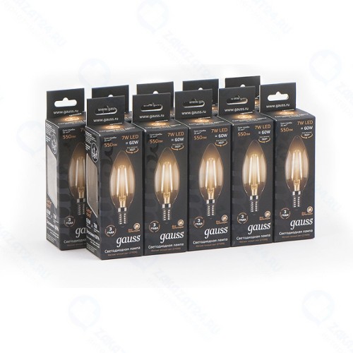 Светодиодные лампы Gauss Filament Свеча 7W 550lm 2700К Е14, 10 шт (103801107)
