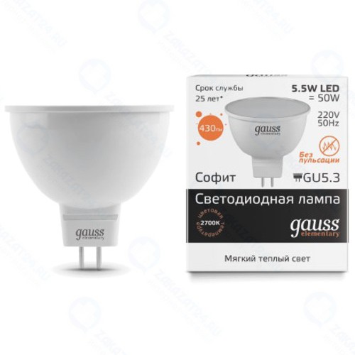 Светодиодная лампа Gauss LED Elementary MR16 GU5.3 5.5W 3000К (13516)