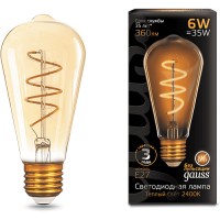 Светодиодная лампа Gauss Filament ST64 6W 360lm 2400К Е27 Golden flexible (157802006)