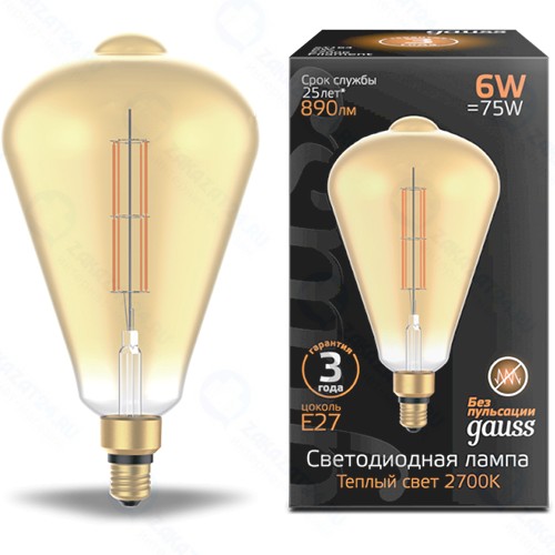 Светодиодная лампа Gauss Filament ST164 6W 890lm 2700К Е27 Golden straight (157802118)