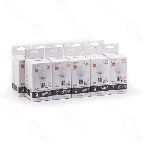 Светодиодные лампы Gauss Elementary A60 7W 520lm 3000K E27, 10 шт (23217A)
