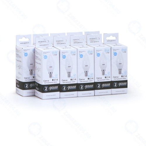 Светодиодные лампы Gauss Elementary Свеча 8W 560lm 6500K Е14, 10 шт (33138)
