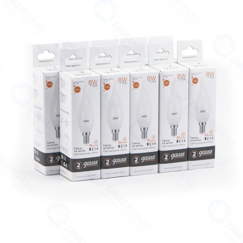 Светодиодные лампы Gauss Elementary Свеча на ветру 8W 520lm 3000K Е14, 10 шт (34118)