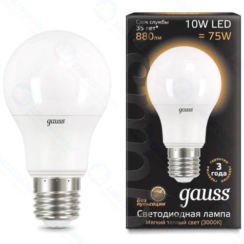 Светодиодные лампы Gauss A60 10W E27 880lm 3000K, 10 шт