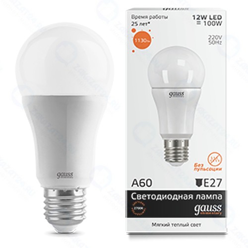Светодиодные лампы Gauss A60 12W E27 1130lm 3000K, 10 шт