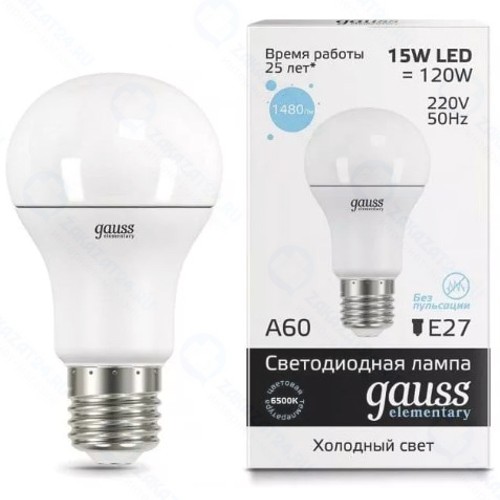 Светодиодные лампы Gauss A60 15W E27 1480lm 6500K, 10 шт